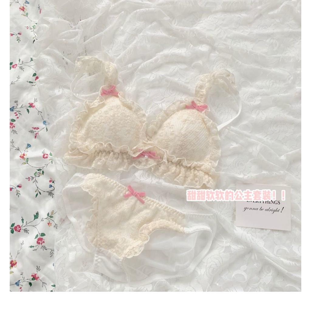 Pakaian dalam wanita remaja set bra kenyamanan cincin non-baja yang dipangkas renda