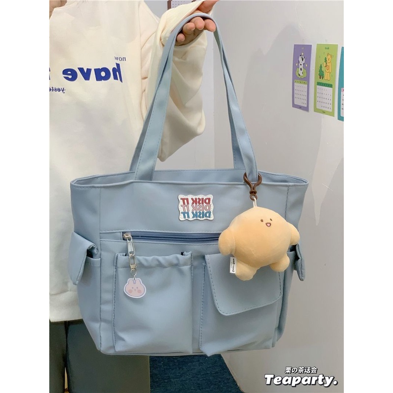 ▧Sera  gaya warna solid sederhana all-match tas tas tangan mahasiswa Komuter tas bahu kapasitas besar tote bag