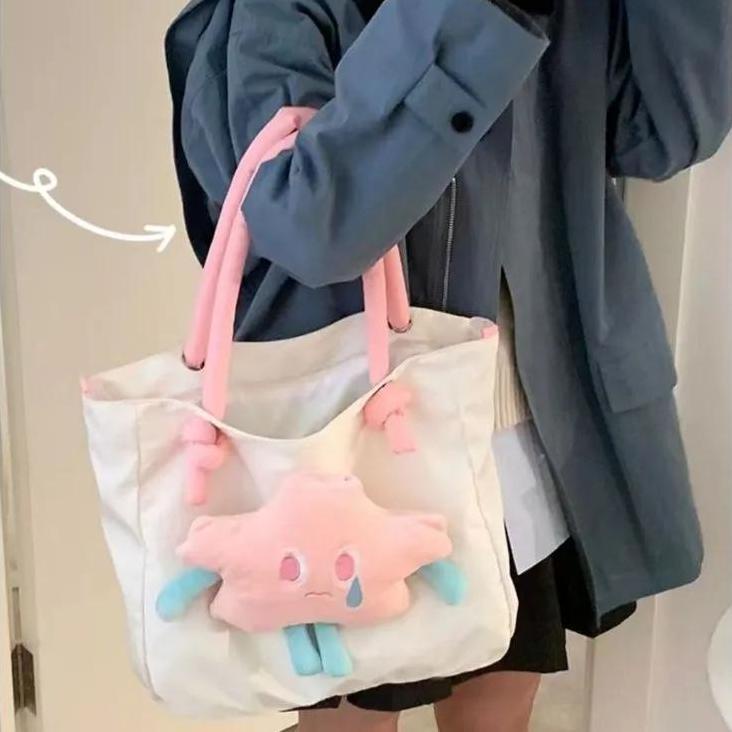 ❀✐❈Sera  Yi Mengling Bintang Yang Sama Tas Kanvas Wanita 2023 Baru Fashion Cute Tote Tas Kapasitas Besar Tas Bahu