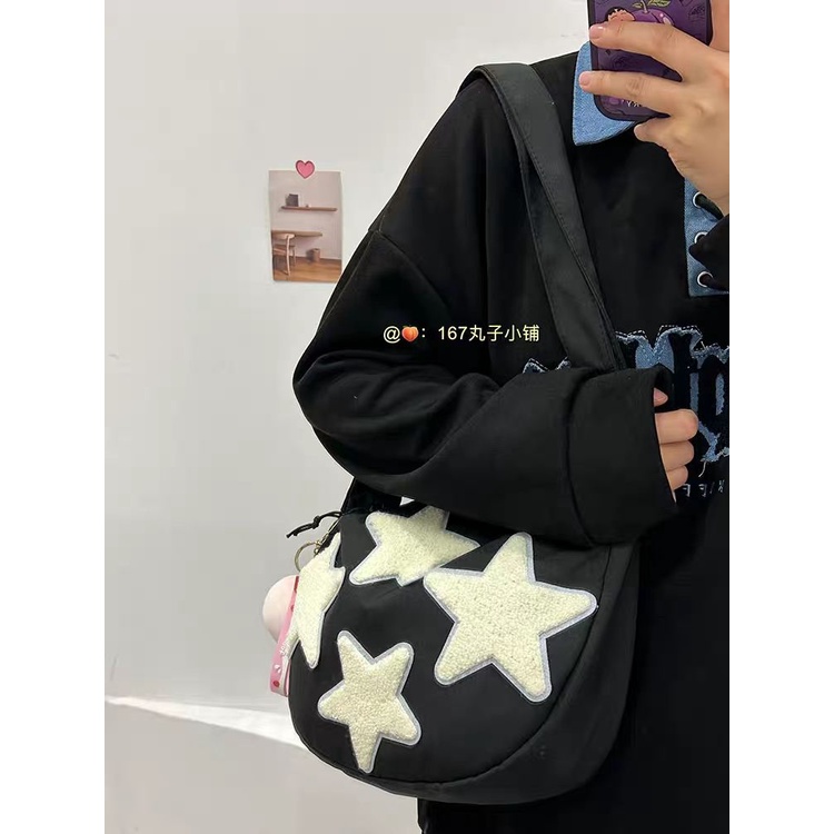 ┇✕❡Sera Niche Desain Star Messenger Tas Wanita S All-Match Gaya Versi Korea Jepang All-Match Siswa Sekolah Tas kuliah Gaya