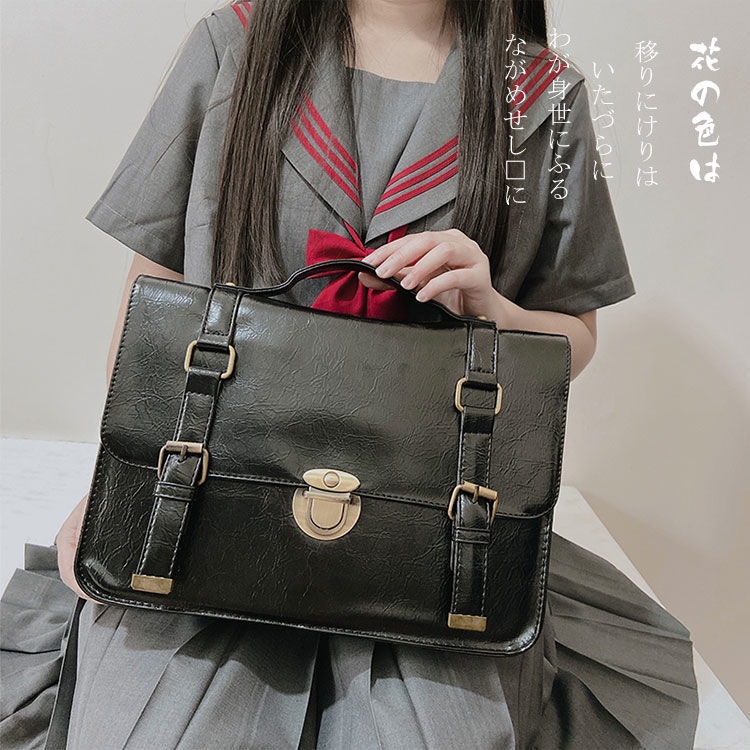 ✠Sera  2023 Baru Jepang JK Seragam Ransel Kapasitas Besar Portable Miring Tas British Cambridge Tas Tas Bahu