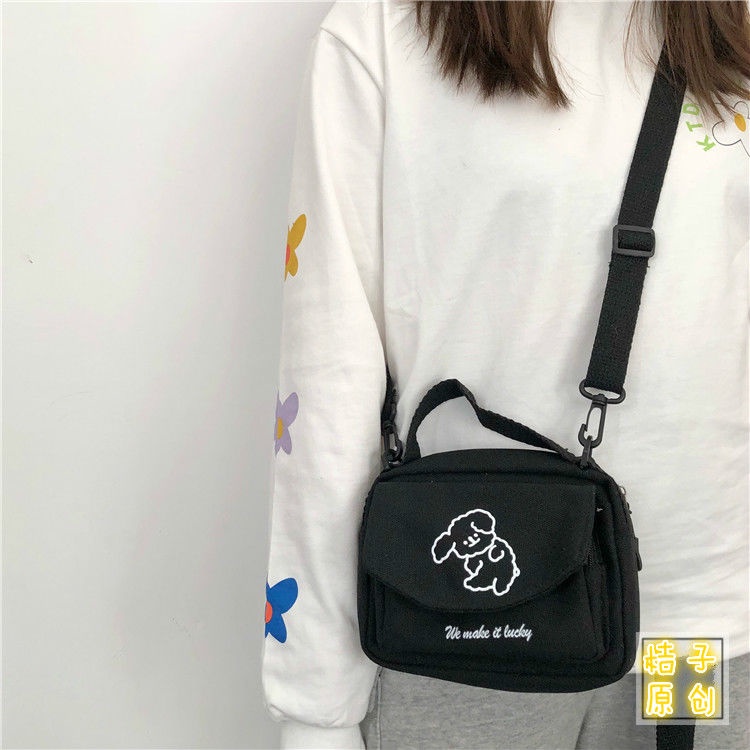 ♝Sera  Toko Harajuku Jepang Vintage Merasa Lucu Lembut Lucu Anjing Kanvas Tas Kecil Korea Kecil Segar Gadis Messenger Bag