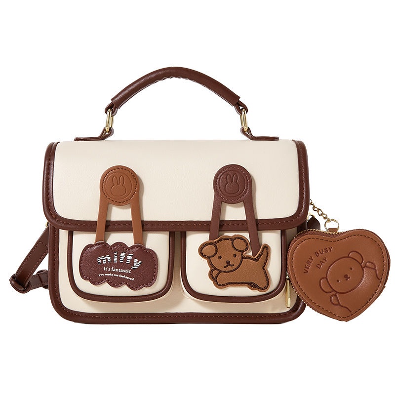 △Sera  Miffy Vintage Cambridge Bag 2023 Tas Baru Musim Semi Musim Panas Gaya Kuliah Sederhana Serbaguna Fashion Portabel Messenger Bahu