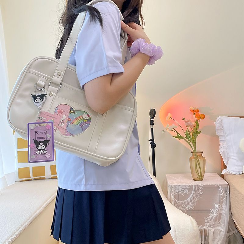 ✼Sera  Toko Pasokan Sekolah Jepang Dasar JK Seragam Tas Siswa Kelas Sekolah Tas PU Portable Bahu Messenger Tas Tas Laptop