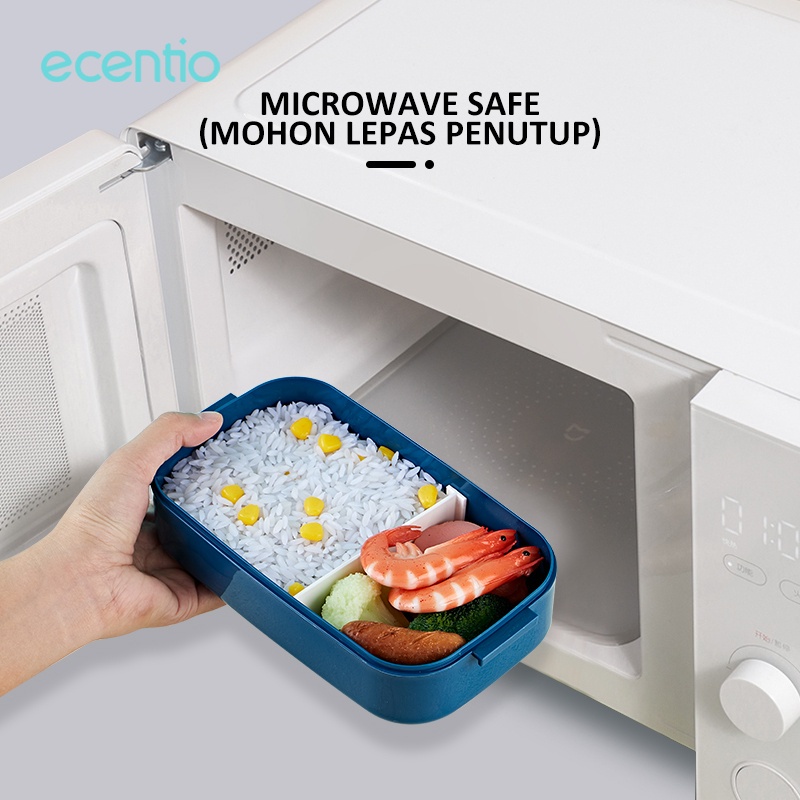 ecentio lunch box anti tumpah 2 gird 800ml/kotak makan 1 susun dark biru/kotak bekal microwavable/Tempat makan Tahan Panas microwavabl/Bento Box kapasitas besar/BPA free