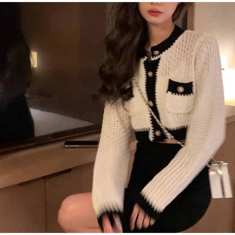 shana top knit cardigan blouse import premium