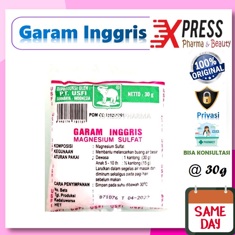 ⚡XPRESS⚡ Garam Inggris Cap Gajah 30 gram magnesium sulfat urus-urus Gadjah Sachet Sulfate