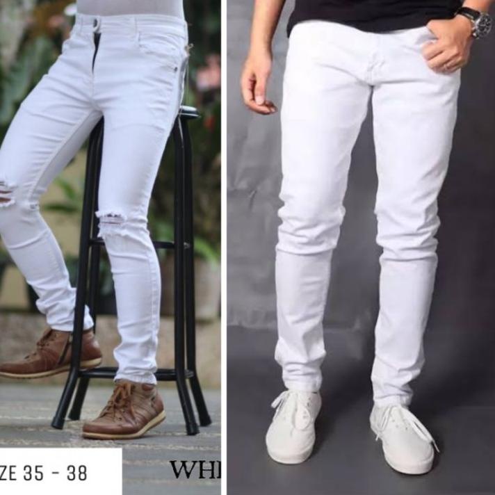 Cod - Celana jeans putih pria jumbo simple slimfit jeans original big size S-5XL 27-42 celana jeans 