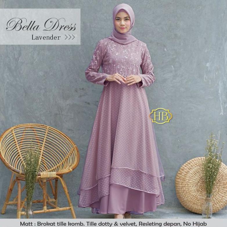 BELLA DRESS GAMIS MUSLIMAH BROKAT TILLE DOTTY NUDE GREY ROSE GAUN PESTA KONDANGAN WISUDA BRIDESMAID 