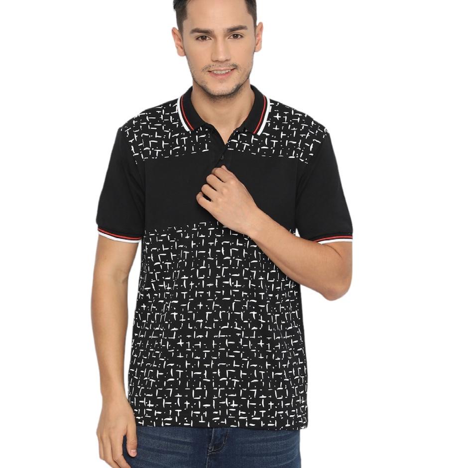 RealPict 9q4Pe POSHBOY Polo Shirt Fairway Black Full Print - Kaos Kerah Pria