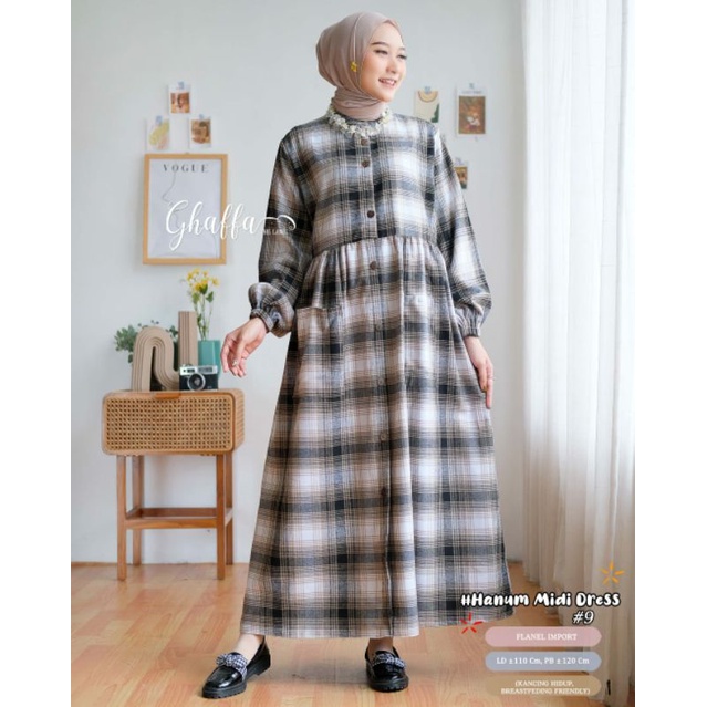 HANUM MIDI #9 ORIGINAL GHAFFA THE LABEL // GAMIS BUSUI MIDI DRESS FLANEL IMPORT TERBARU