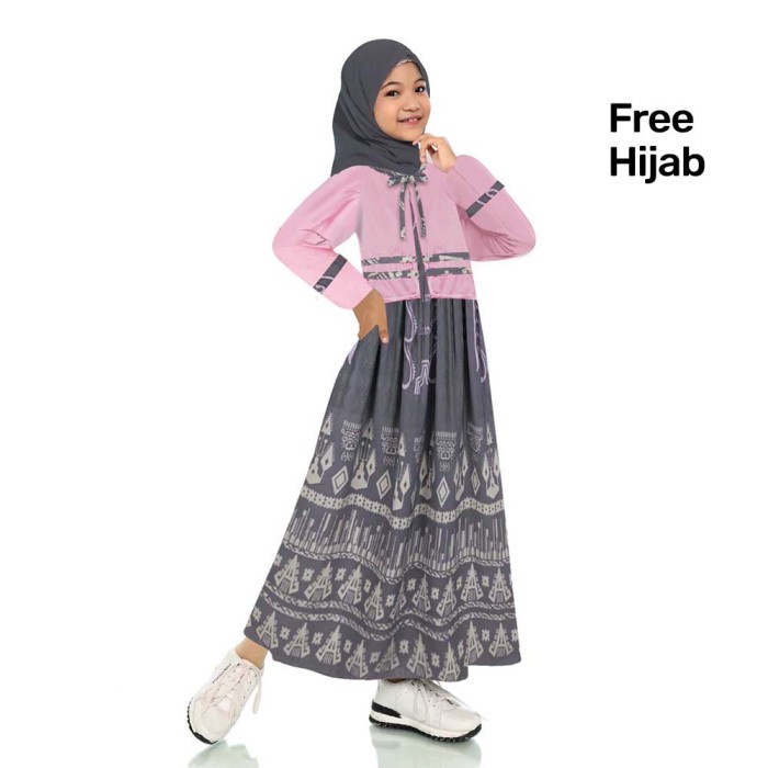 Ulikids Gamis Anak Motif Batik Kombinasi Satin Velvet Dan Katun Jepang