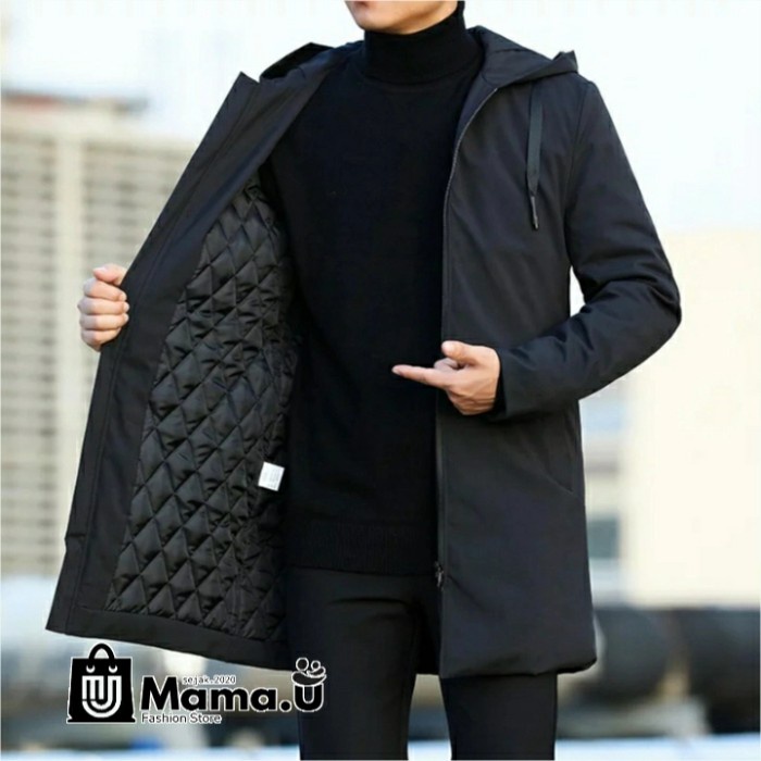 Promo Jaket Jubah Korea Pria / Jubah Musim dingin Jumbo Terbaru - Hitam, L