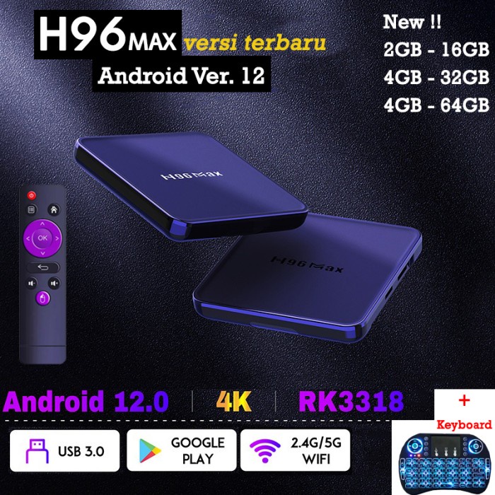 Terlaris 4K Tv Box Android 11 H96 Max 4Gb 64Gb 16Gb Bluetooth Mira Dual Wifi 2G