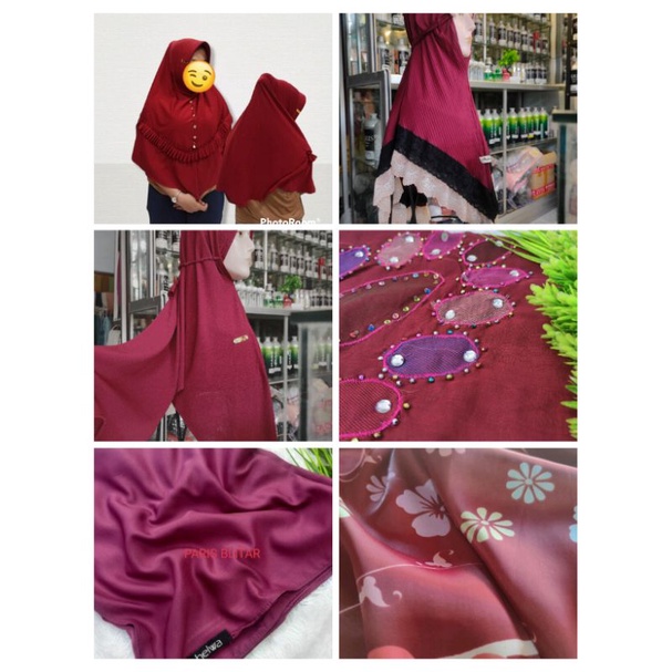 Segi Empat dan hijab instan marun, merah, merah tua dan warna senada