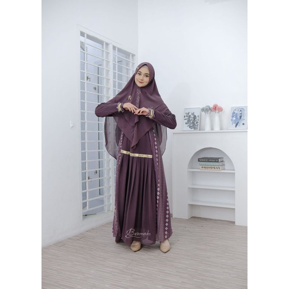 Gamis ceruty babydoll set Khimar Kanaya bermerks Zemima Alesa Permata motif printing Salur Berlian hijab syari Seruti ultimate grosir