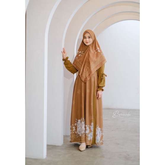 Gamis set khimar ceruty babydoll FAIZA ORI BERMERKS MOTIF NAJWA SAFIRA NAURA KANIA STARLA RIANTI syari terbaru Ceruti ultimate