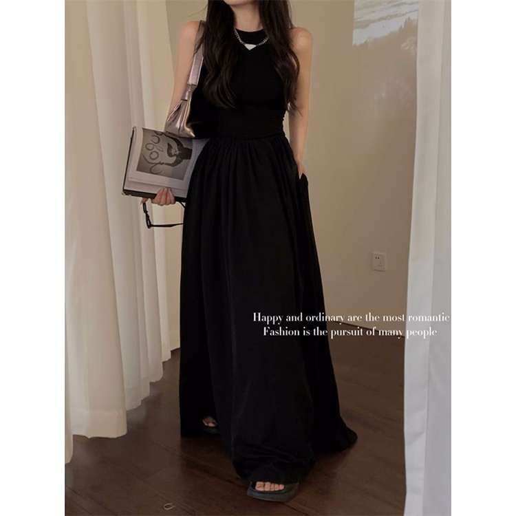 ❈✑Hepburn gaya rompi tanpa lengan gaun wanita musim panas Prancis temperamen high-end rok pinggang a-line rok mid-length