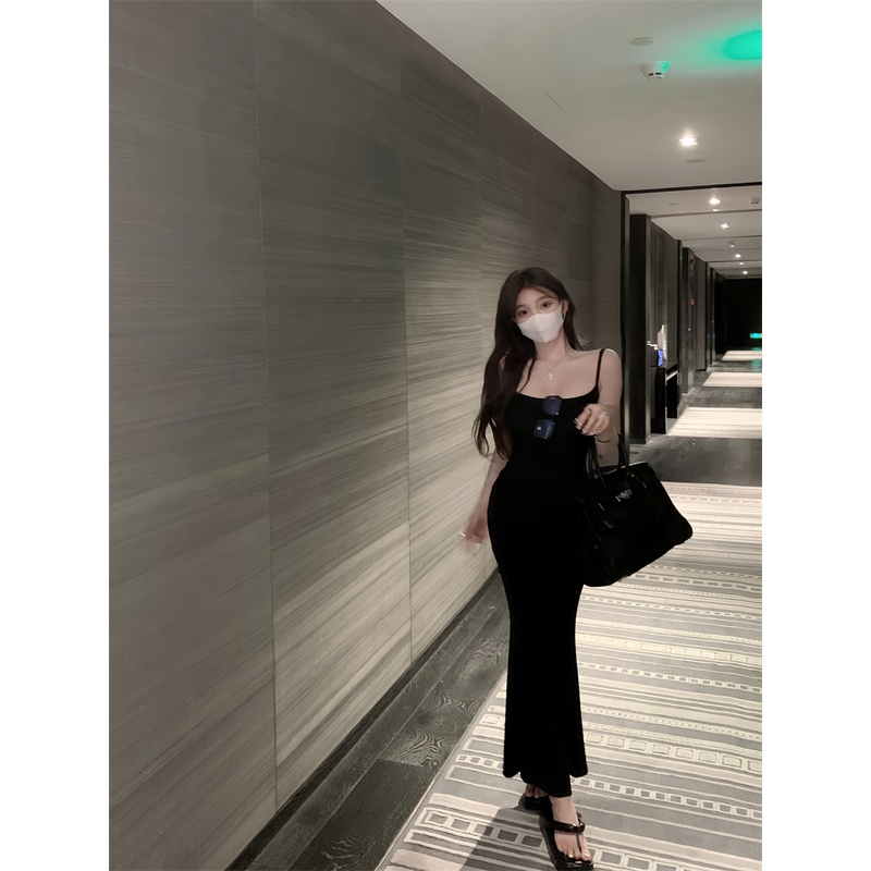 ☢∈Sexy hot girl suspender dress female summer slim and thin mermaid skirt bag hip long skirt temperamen high-end skirt