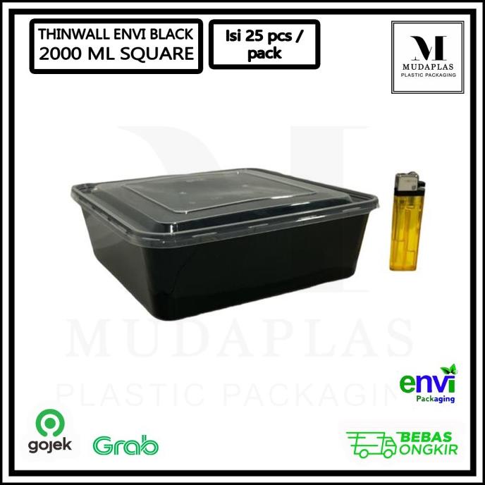 cusss order] Thinwall Square 2000 ml Hitam Black ENVI isi 25 pcs