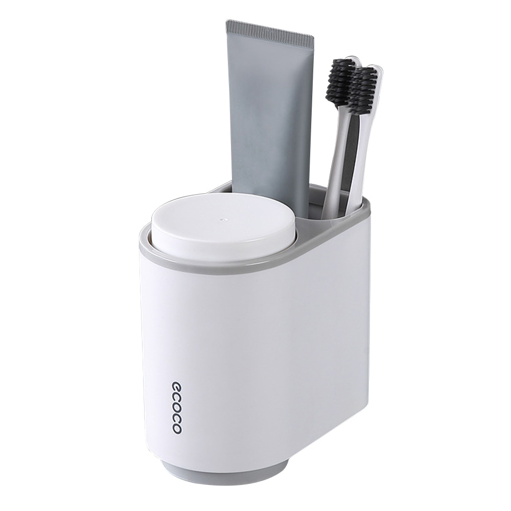 Gs8 Ecoco Rak Sikat Gigi &amp; Gelas Magnetic Wall Mounted Toothbrush Holder - E1905 - Gray Or-i