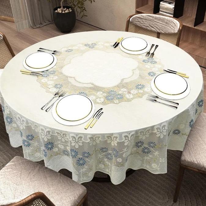 TAPLAK MEJA MAKAN BULAT ANTI AIR UKURAN BESAR 6 KURSI 180 CM PREMIUM