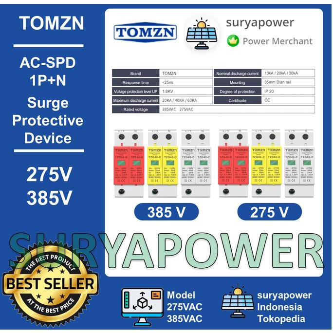 COD SPD AC - 1P+N - 275V 385V - SURGE PROTECTIVE DEVICE AC - TOMZN - TZG40