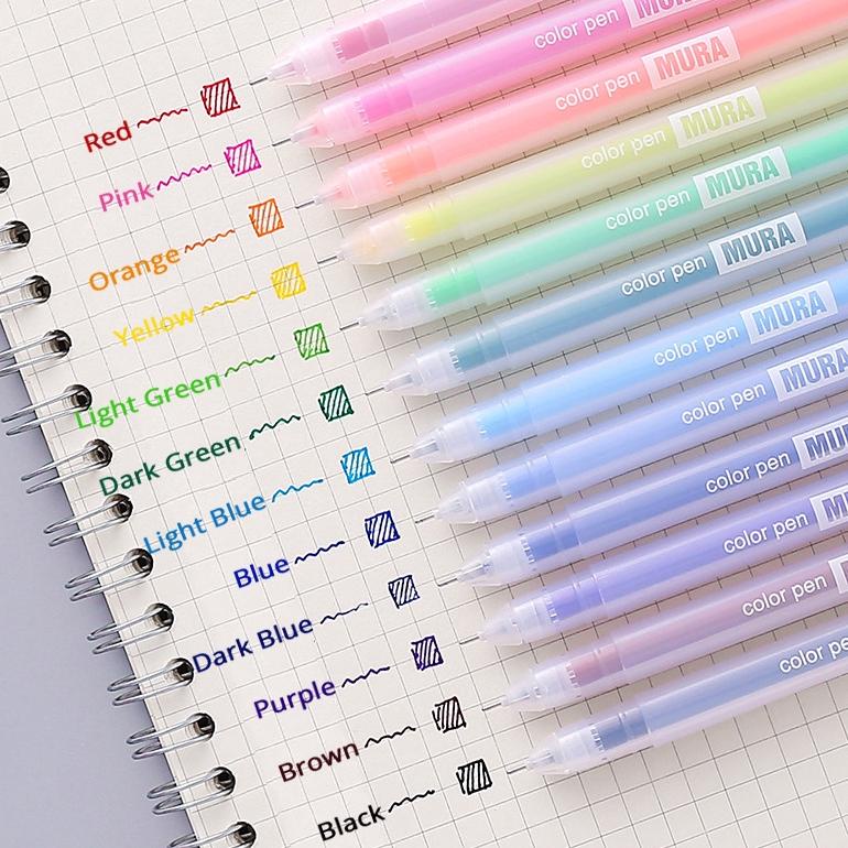

12 PCS COLORED GEL PENS SET KAWAII BLUE 0.5 MM BALLPOINT PEN FOR JOURNAL CUTE SCHOOL STATIONARY SUPPLIES .