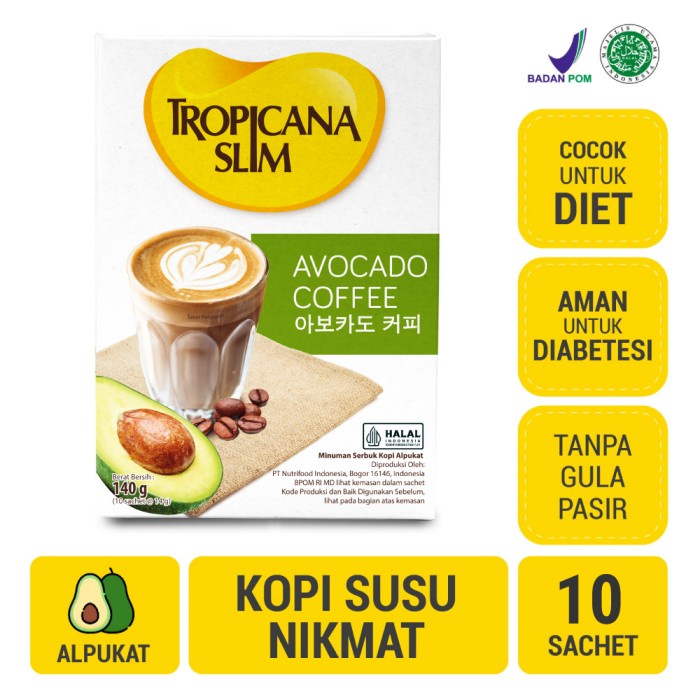 

Sale Tropicana Slim Avocado Coffee (10 Sch) - Tanpa Gula Pasir /KOPI EUBE/KOPI KAPAL