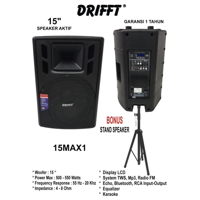 Speaker Aktif Drifft 15 Inch Speaker Monitor Bluetooth 15Inch Lengkap Boystore22