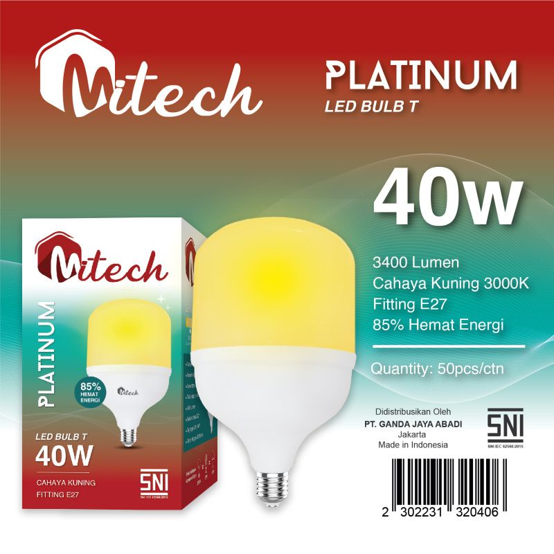 MITECH PLATINUM LAMPU LED T BULB 40W CAPSULE SNI BERGARANSI 1 TAHUN