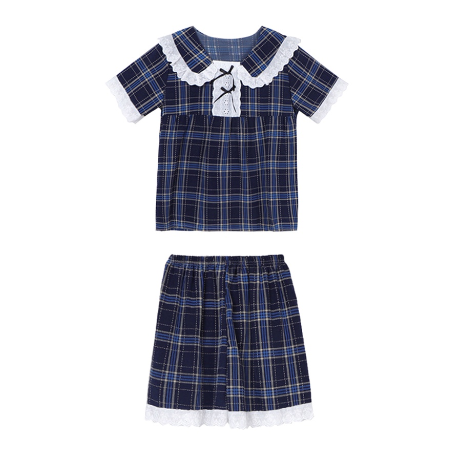 ™stelan baju tidur wanita Xinbangbang Homedress cute doll collar short-sleeved homewear set student plaid pajamas women summer #COD baju tidur wanita bahan kaos