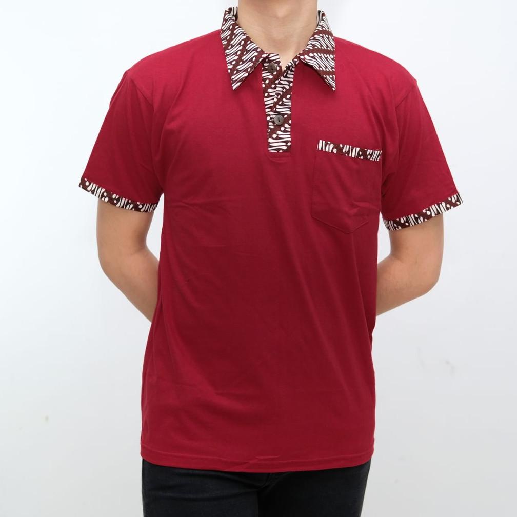 Bisa Cod - Kaos Krah Polo Batik Pria Lengan Pendek Warna Maroon  Jabrik Jogja