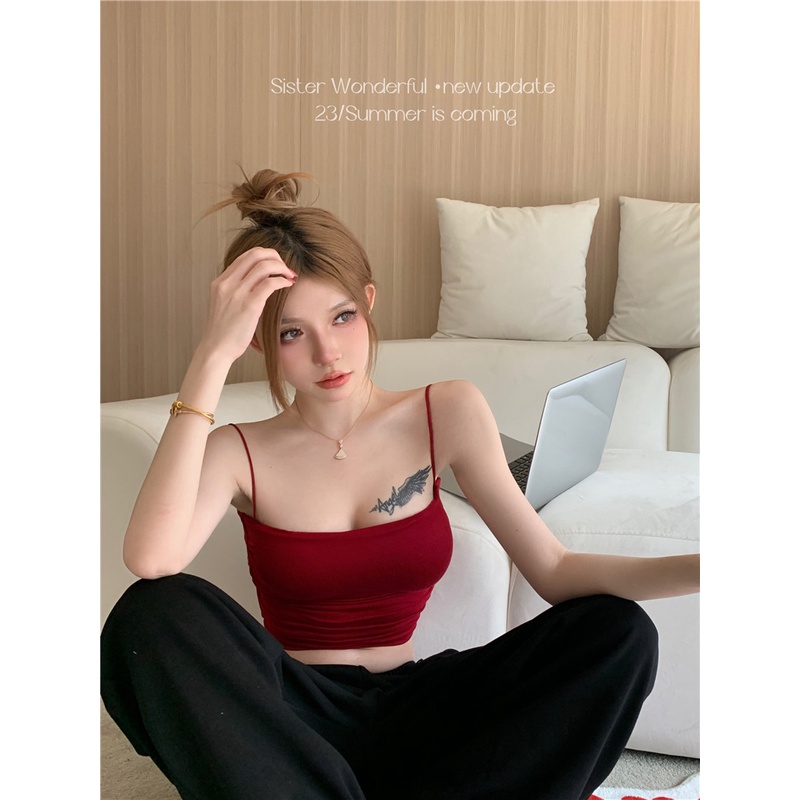 ✗▣Suhao babes punggung cantik kamisol seksi wanita musim panas ungu dengan bantalan dada inner wear pure desire style short tops crop top sexy tank top wanita motif