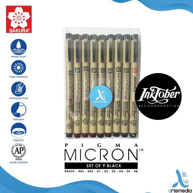 

Drawing Pen Sakura Pigma Micron Set 9 Pigment Ink Pulpen Gambar