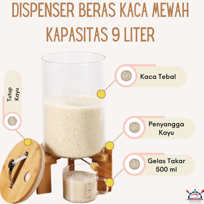 Tempat Beras Dispenser Beras Rice Storage Kaca Kapasitas 7,5kg Estetik ---READY---