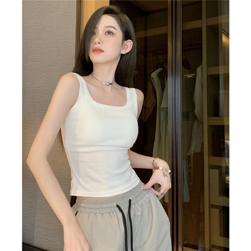 Red Kamisol putih kamisol wanita slim fit short bottoming shirt summer outerwear with chest pad sports top trendy