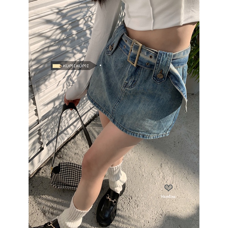 Red Spice Girl Pinggang Tinggi Rok Retro Denim Rok Musim Panas Tas Pinggul Rok Rok A-line Wanita Rok Desain Rasa Niche Rok
