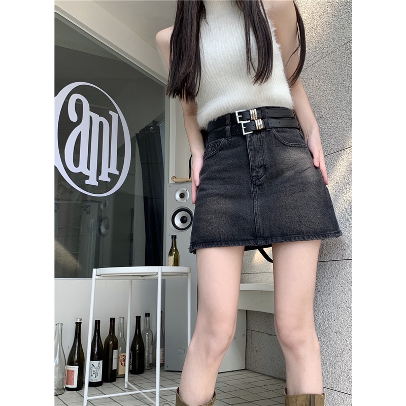 Red Retro Paket Hip Rok Denim Rok Wanita Pinggang Tinggi Pelangsing A-line Rok Musim Panas 2023 Gadis Panas Anti-Light rok