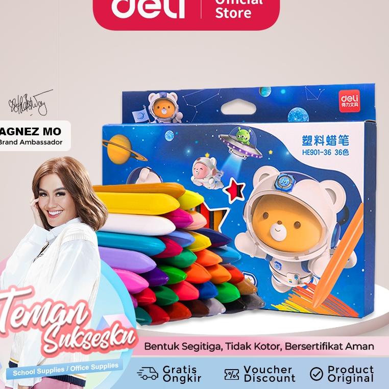 

NEW ARRIVAL !!! Deli Plastic Crayon / Krayon Plastik 12/24/36 Tidak mengotori tangan ergonomis tidak beracun HE901 [KODE 7]