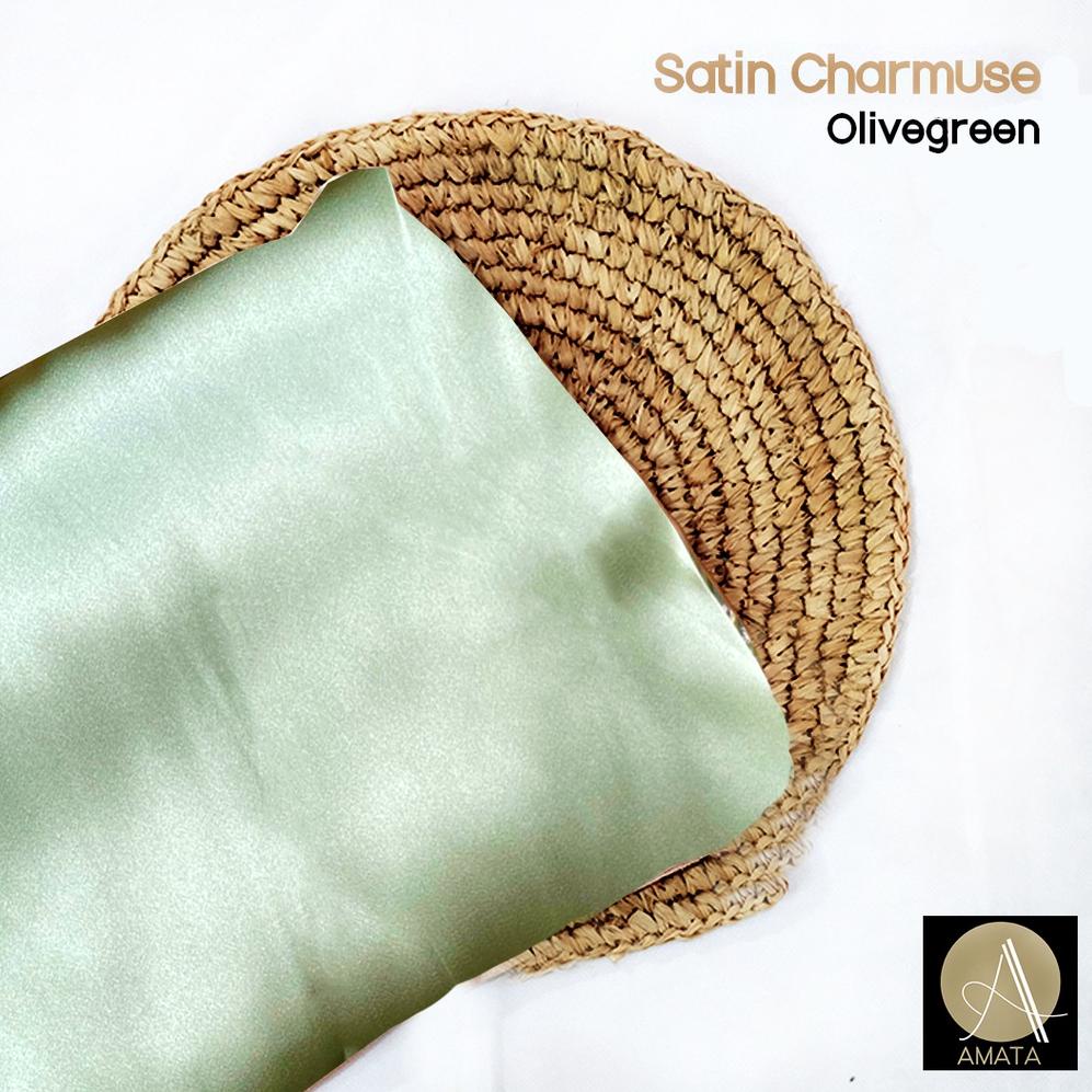 1/2 meter Kain Satin Charmuse / Satin Silk Premium Warna OliveGreen / Sage ➳Terkini