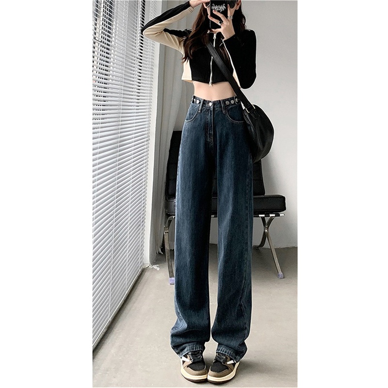 Korean Celana Jeans High Waist Wanita All-match Loose