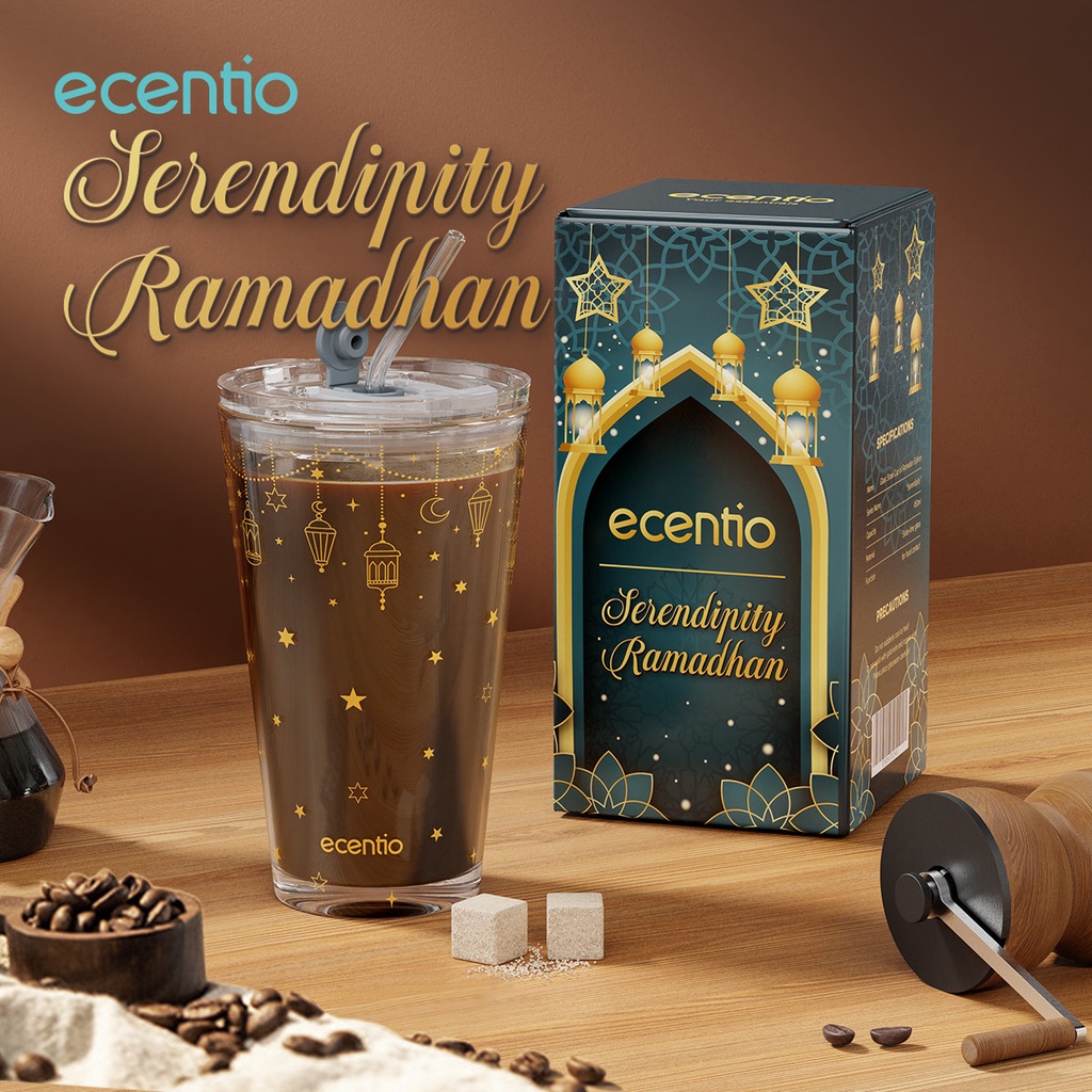 ecentio tumbler minum gelas sedotan kaca 450ml hampers Serendipity seri Ramadhan ONLY/Cangkir mug Kopi gelas/free Gelas sedotan Minum