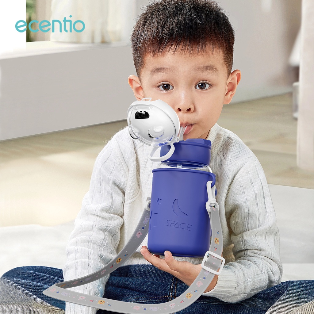 ecentio tumbler minum anak sedotan 600ml dan tas silikon portable/botol minum Anti Bocor Tahan Jatuh/BPA Free