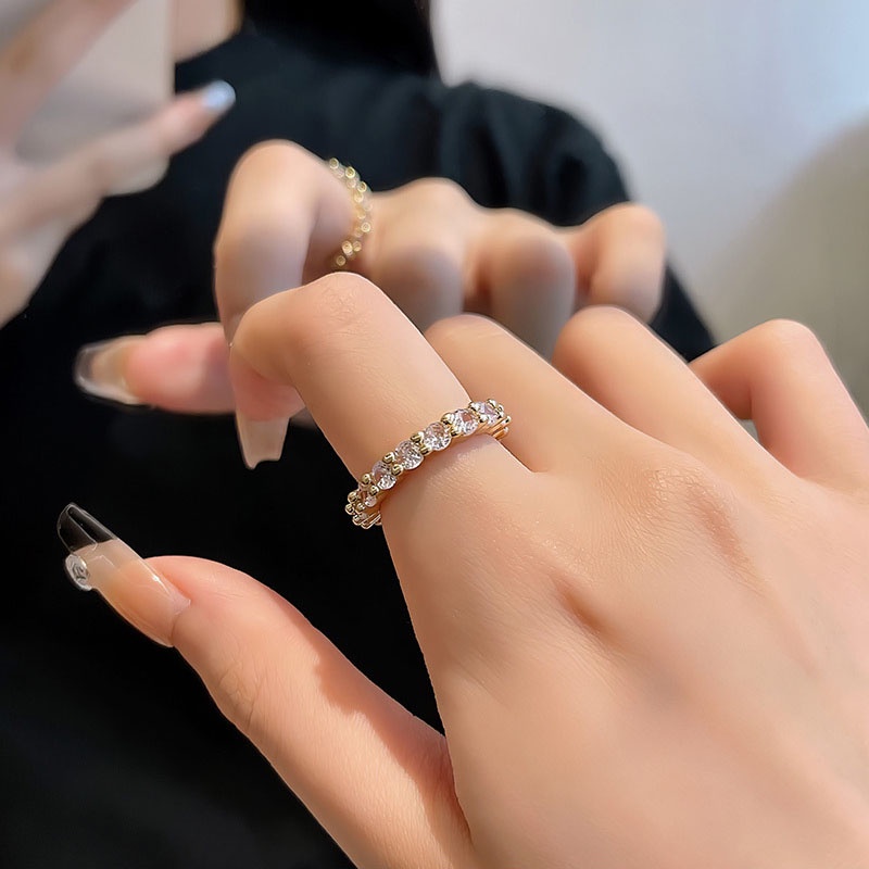 Gaya Baru Super Berkilau Indah Zirkon Cincin Sederhana Adjustable Pembukaan Jari Telunjuk Rings