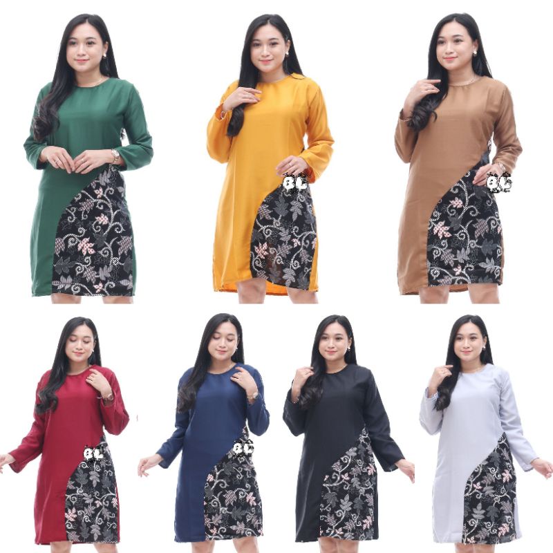 Termurah Tunik Batik Kombinasi Terbaru Baju Tunik Batik Wanita Kantor Lengan Panjang M L XL XXL Baha