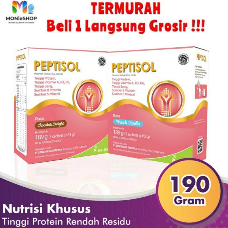 

Terlaku.../ Peptisol 190gr vanila coklat / susu nutrisi pasca operasi atau sakit