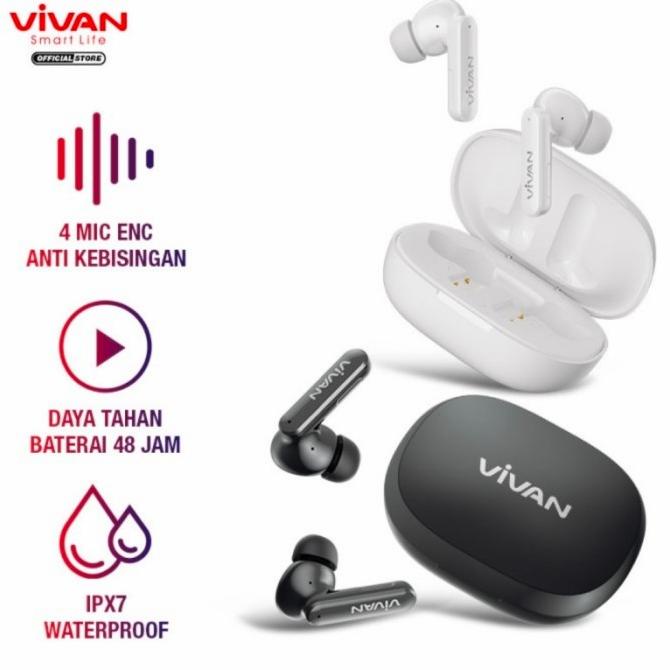 Terbaru Vivan Earphone Headset Tws T600Nc Bluetooth 5.2 Waterproof Ipx7 45H