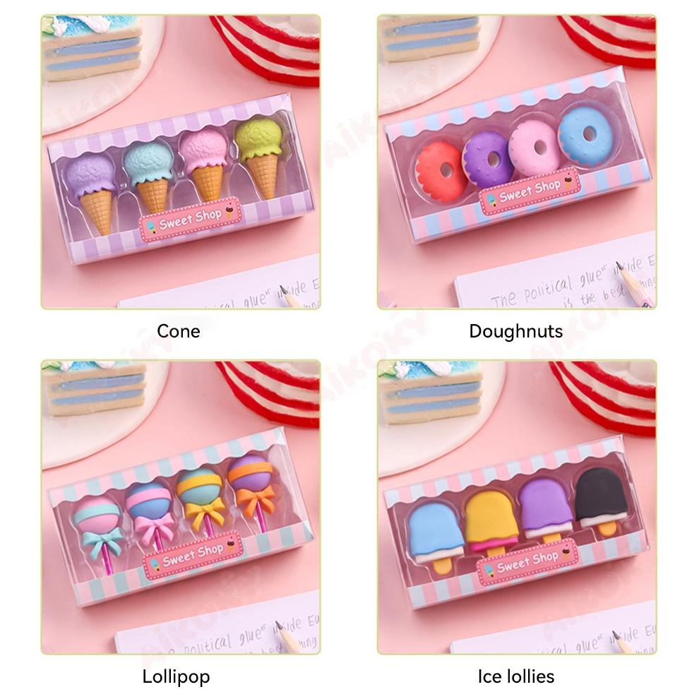 

Serbu Aikoky Penghapus Pensil 1 Set /4 Pcs Ice Cream Lolipop Kerucut Donat Penghapus Set