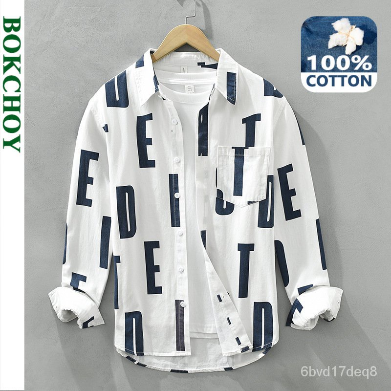 Spring New letter printed Shirts Men casual 100% Cotton fashion Men Clothing C2181